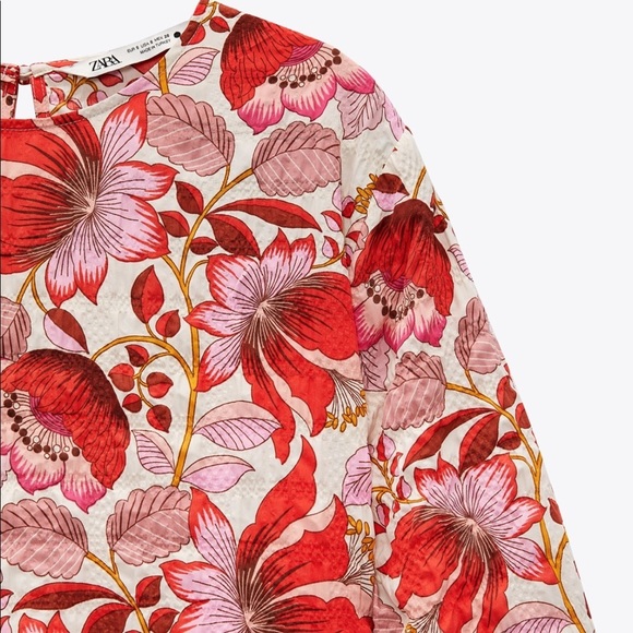 New Zara Mini Floral Dress S Red Pink - Picture 9 of 15